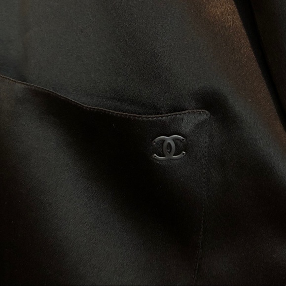 ✨Vintage CHANEL 2002 Collection CC Logo Black Silk Suit Jacket Blazer